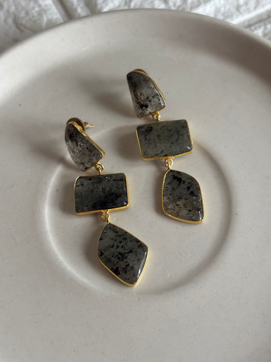 Grey Garnet Natural Stone Dangler-Brass