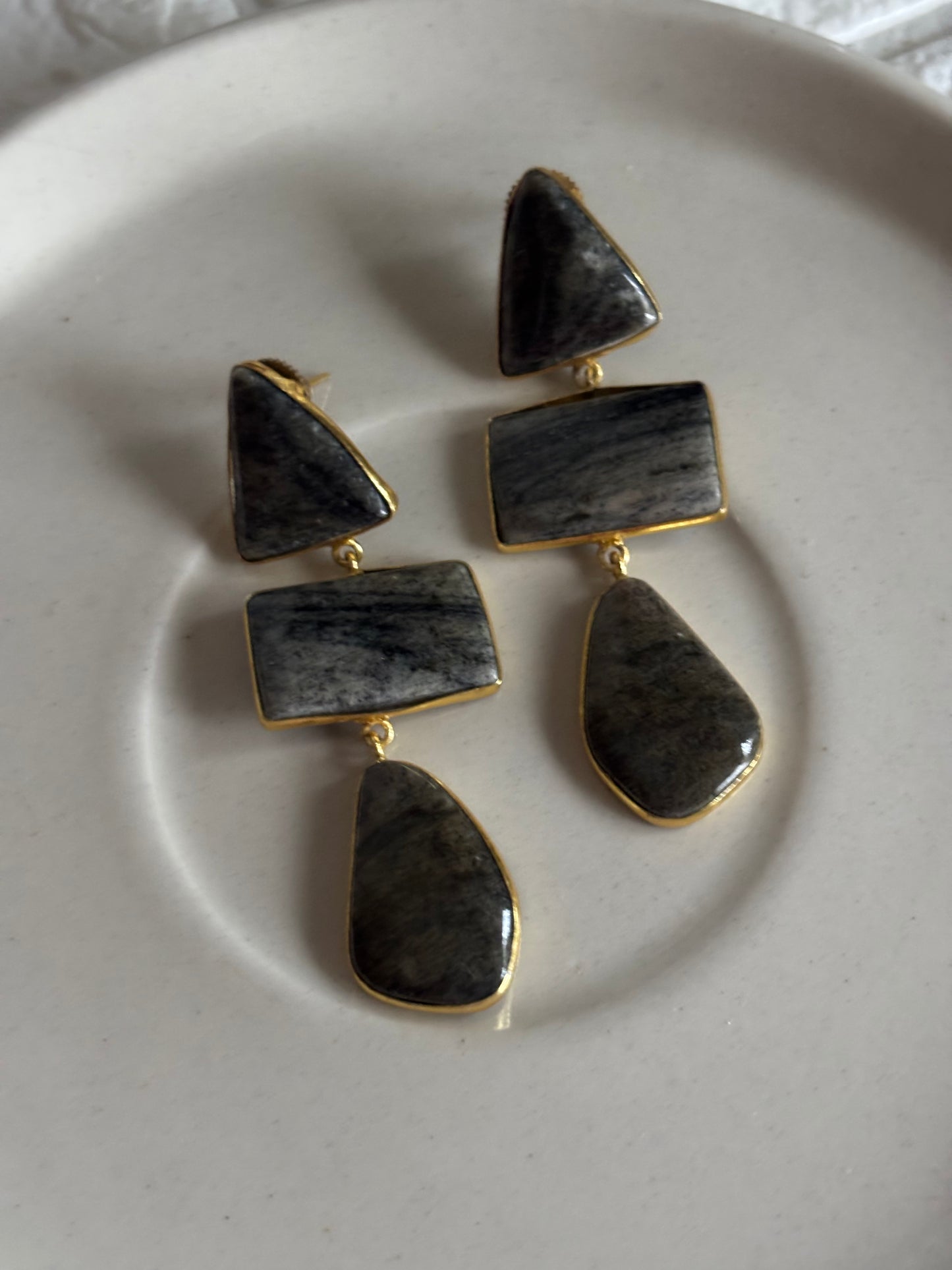 Grey Garnet Natural Stone Dangler-Brass