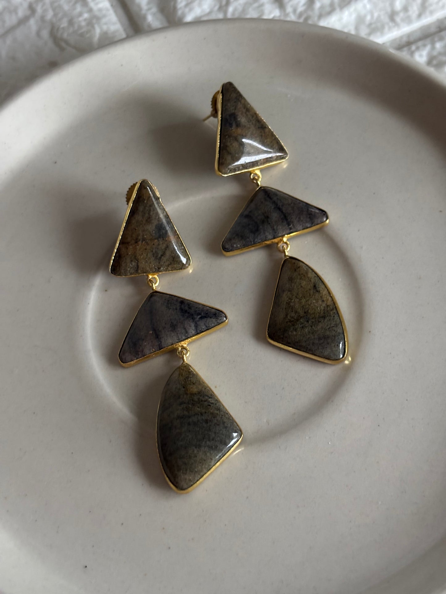 Grey Garnet Natural Stone Dangler-Brass