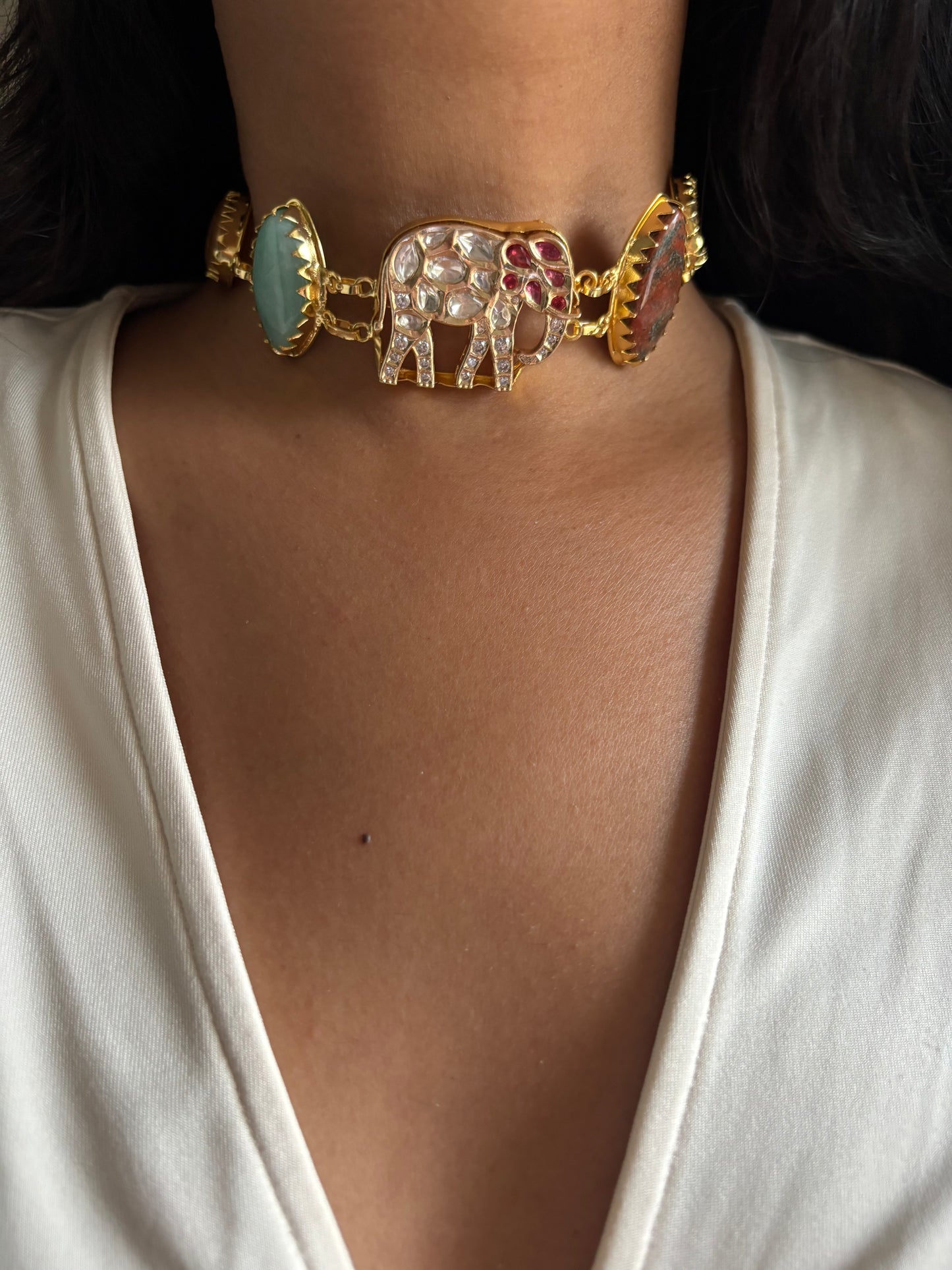 Elinor Fusion Natural Stone Choker -Brass