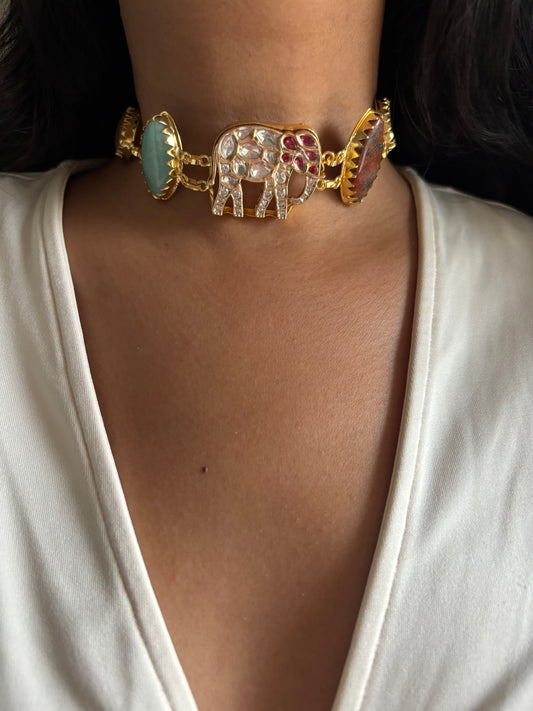 Elinor Fusion Natural Stone Choker -Brass
