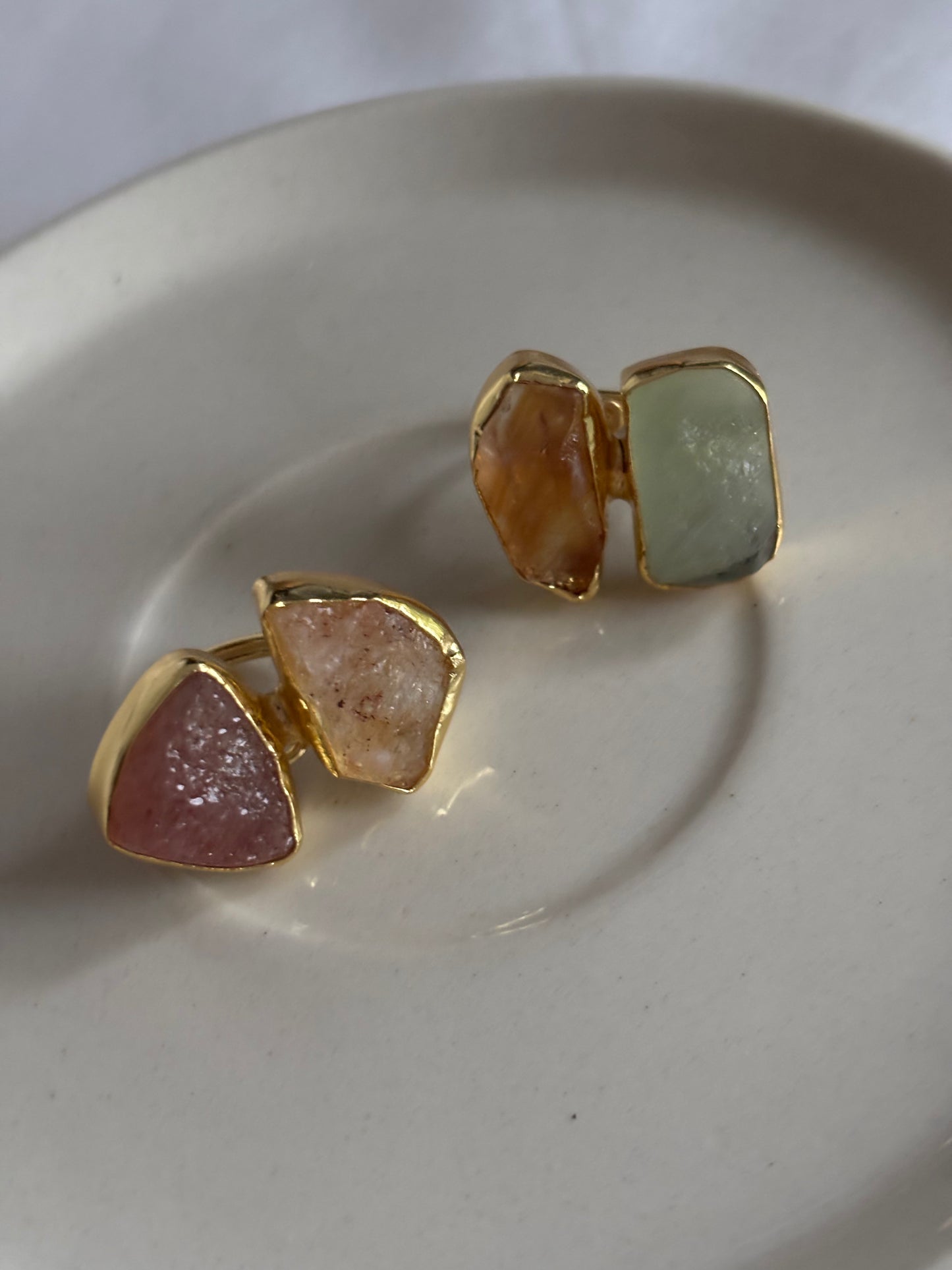 Duo Natural Stone Adjustable Ring - Brass