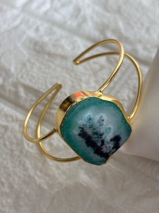 Aquatic Natural Stone Adjustable Cuff- Brass