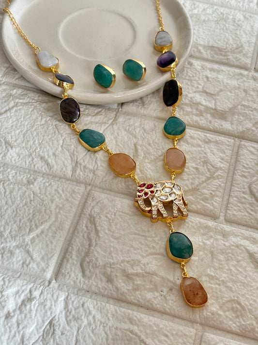 Elinor Fusion Natural Stone Necklace Brass