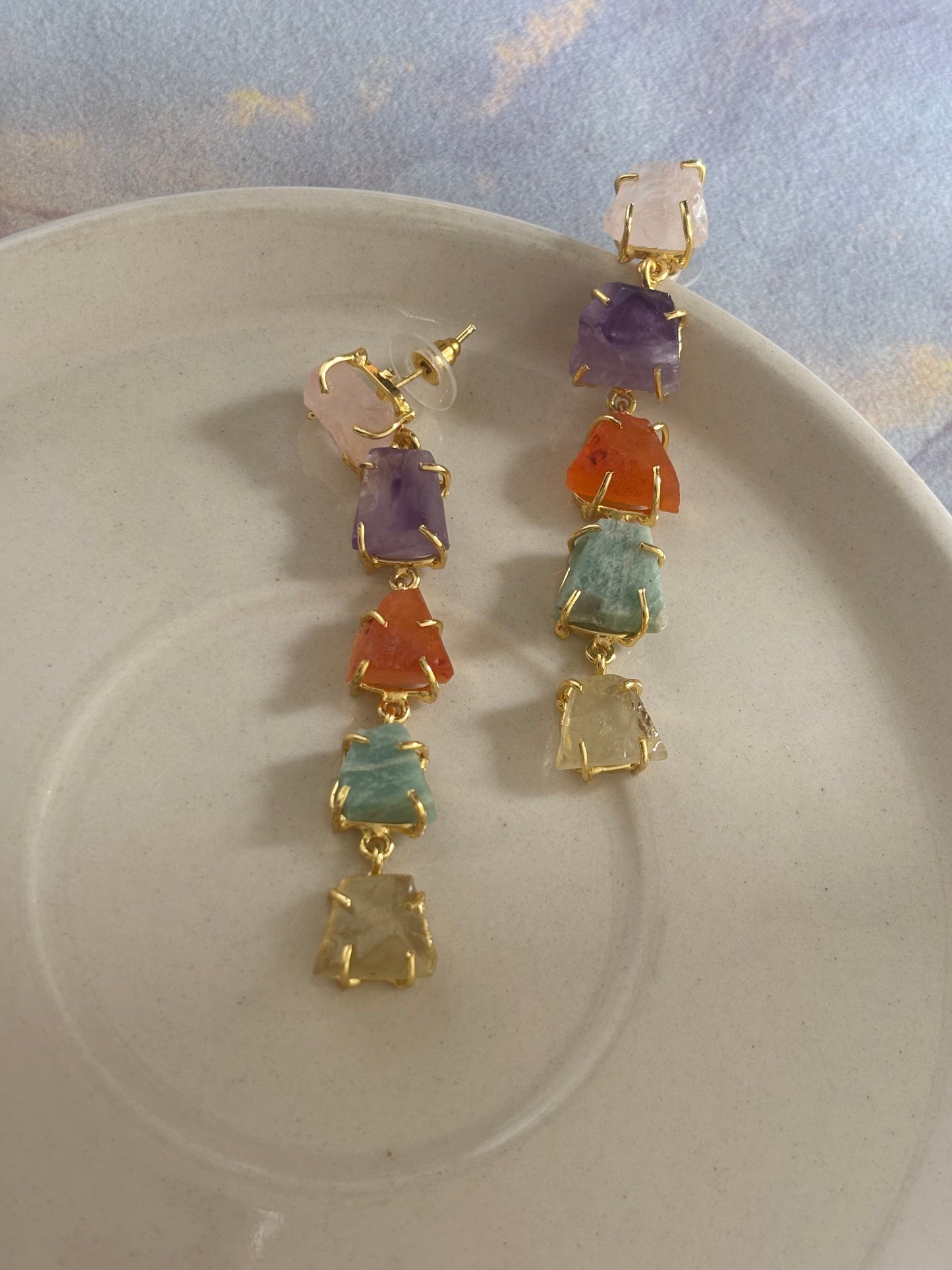 Multi-color Natural Stone Dangler- Brass