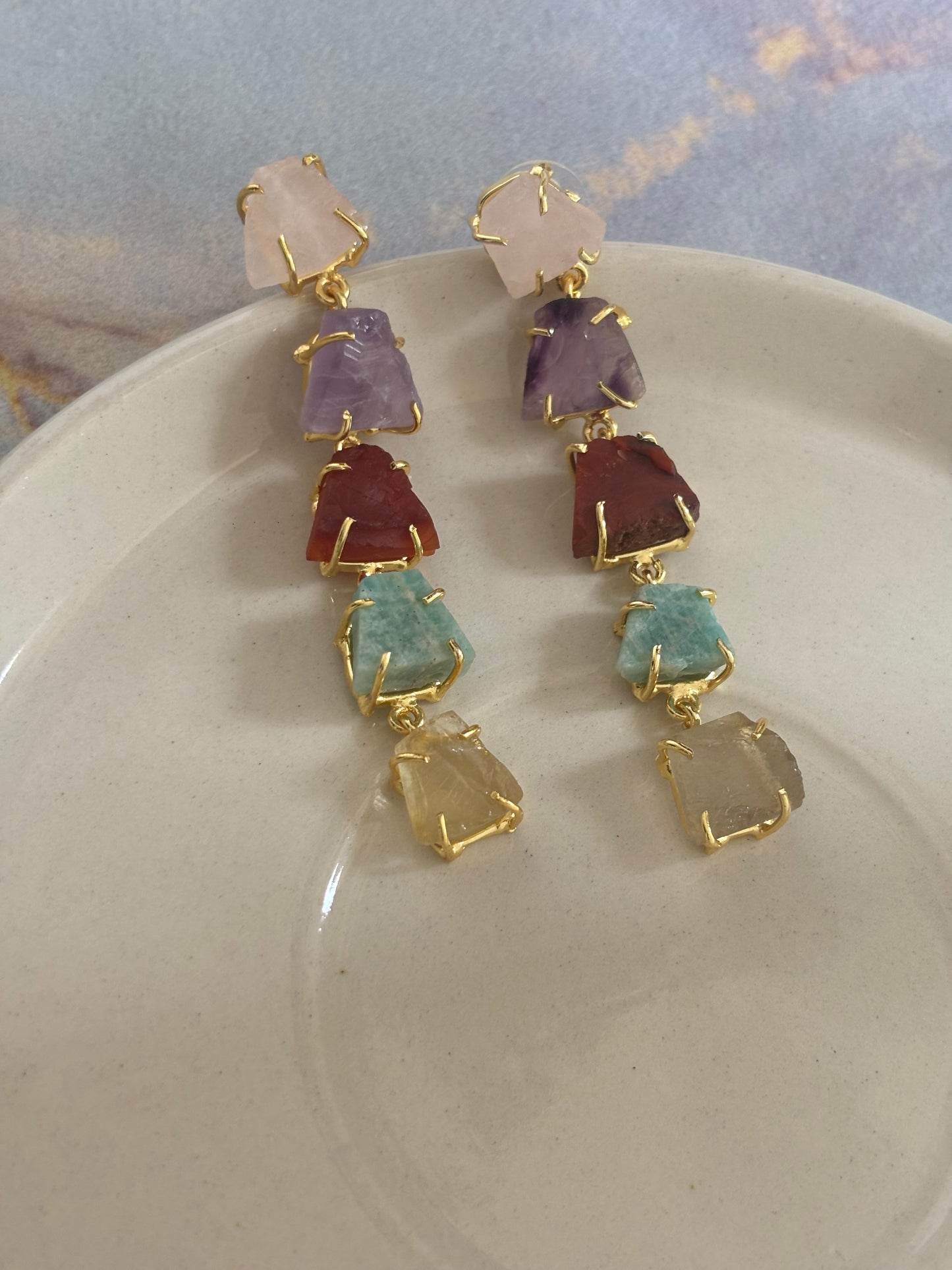 Multi-color Natural Stone Dangler- Brass
