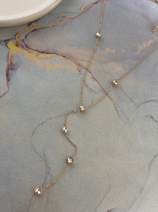 Heart Studded Y Necklace