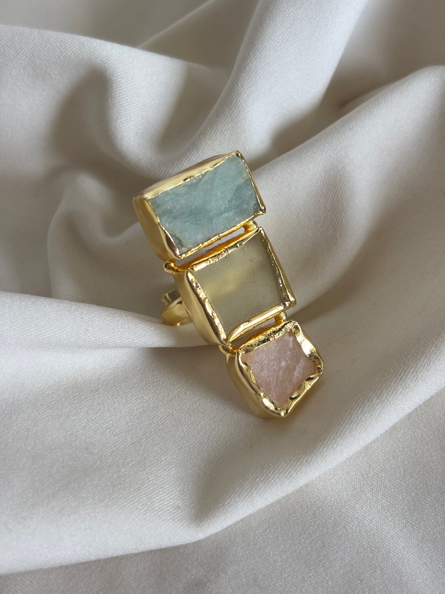 Trinity Natural Stone Adjustable Ring- Brass