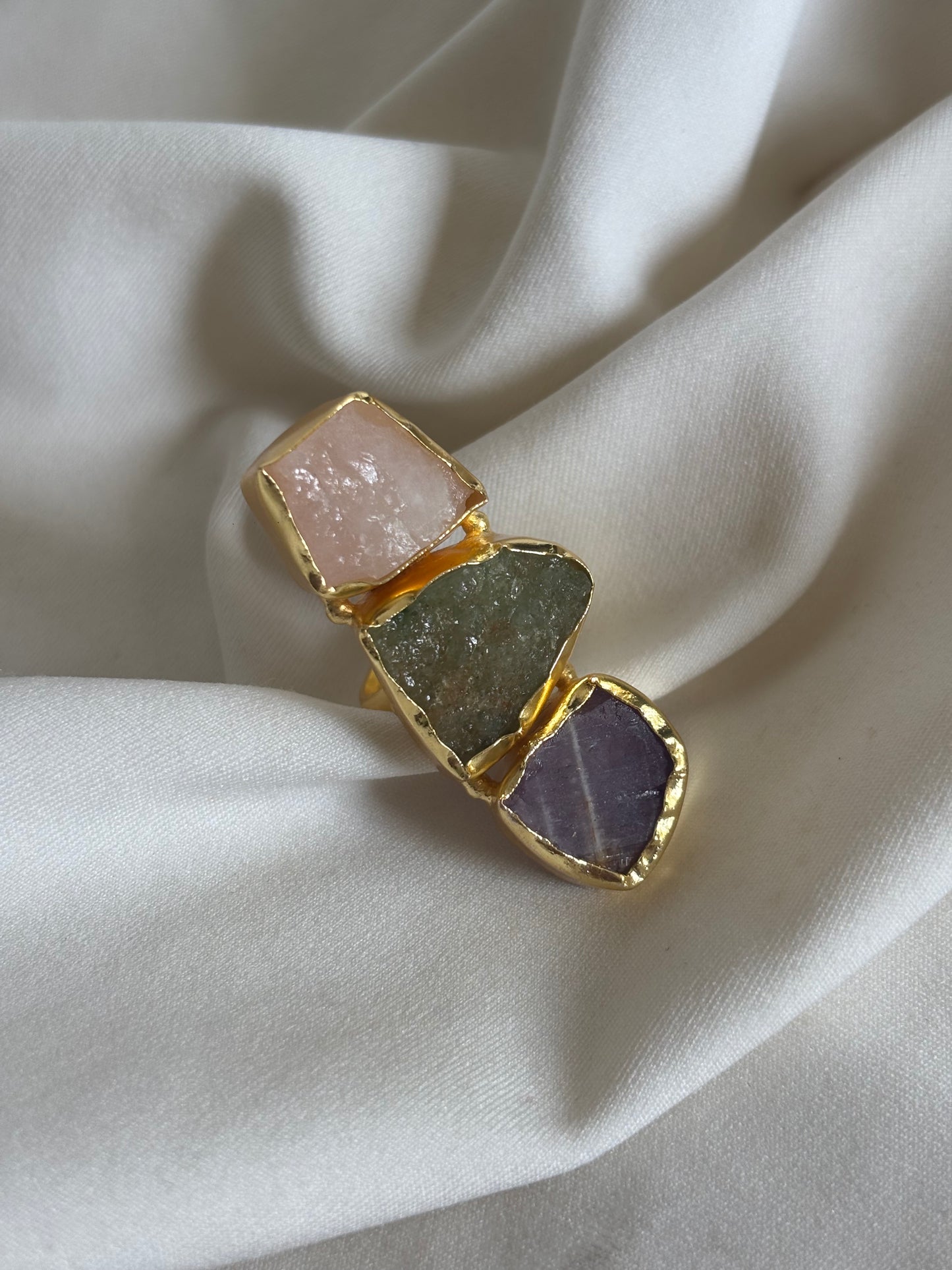 Trinity Natural Stone Adjustable Ring- Brass