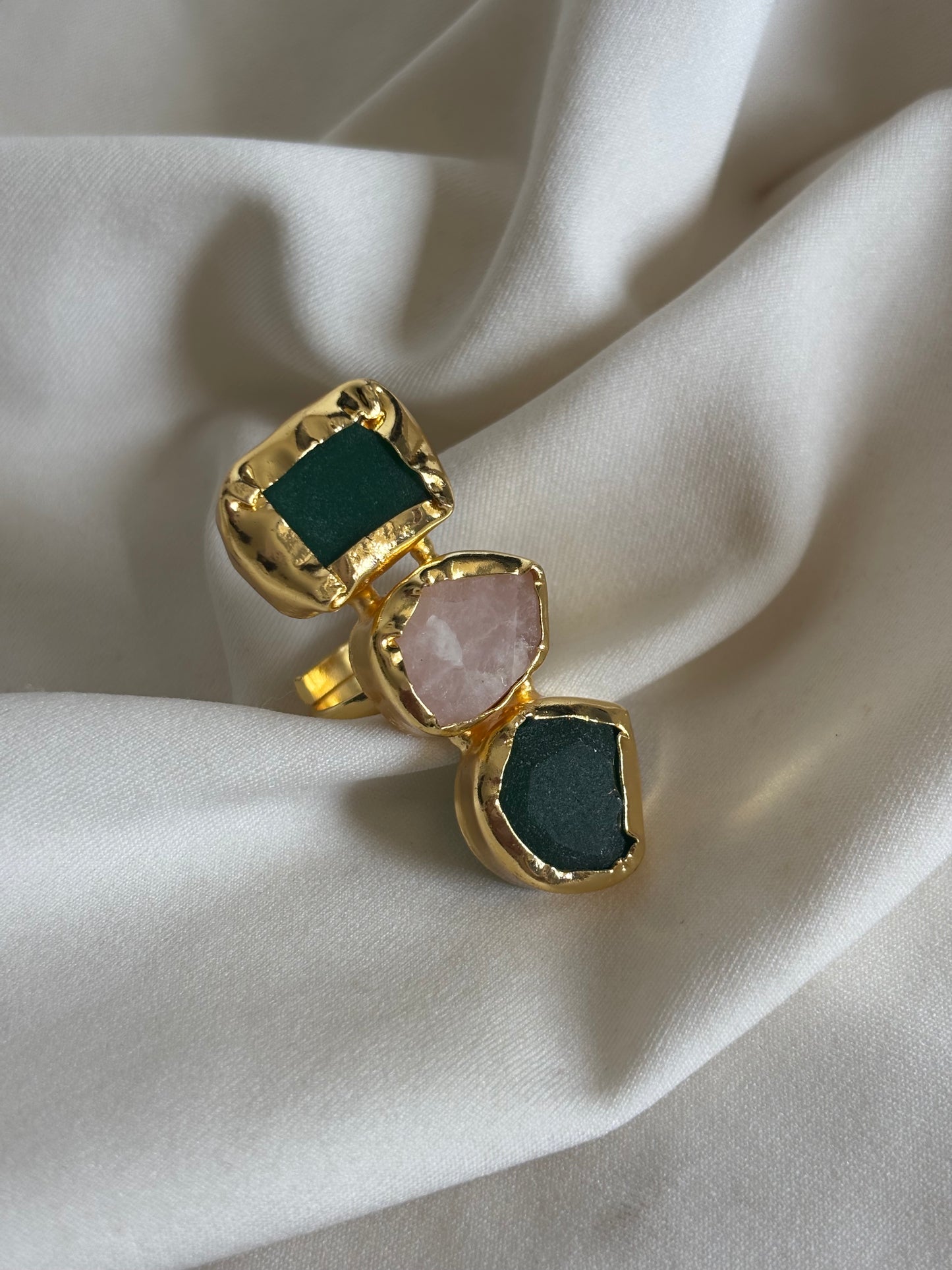 Trinity Natural Stone Adjustable Ring- Brass