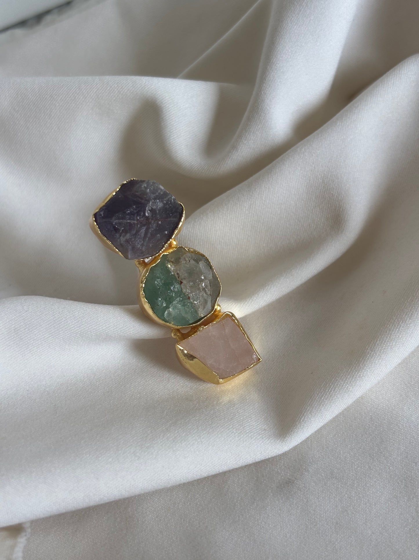 Trinity Natural Stone Adjustable Ring- Brass