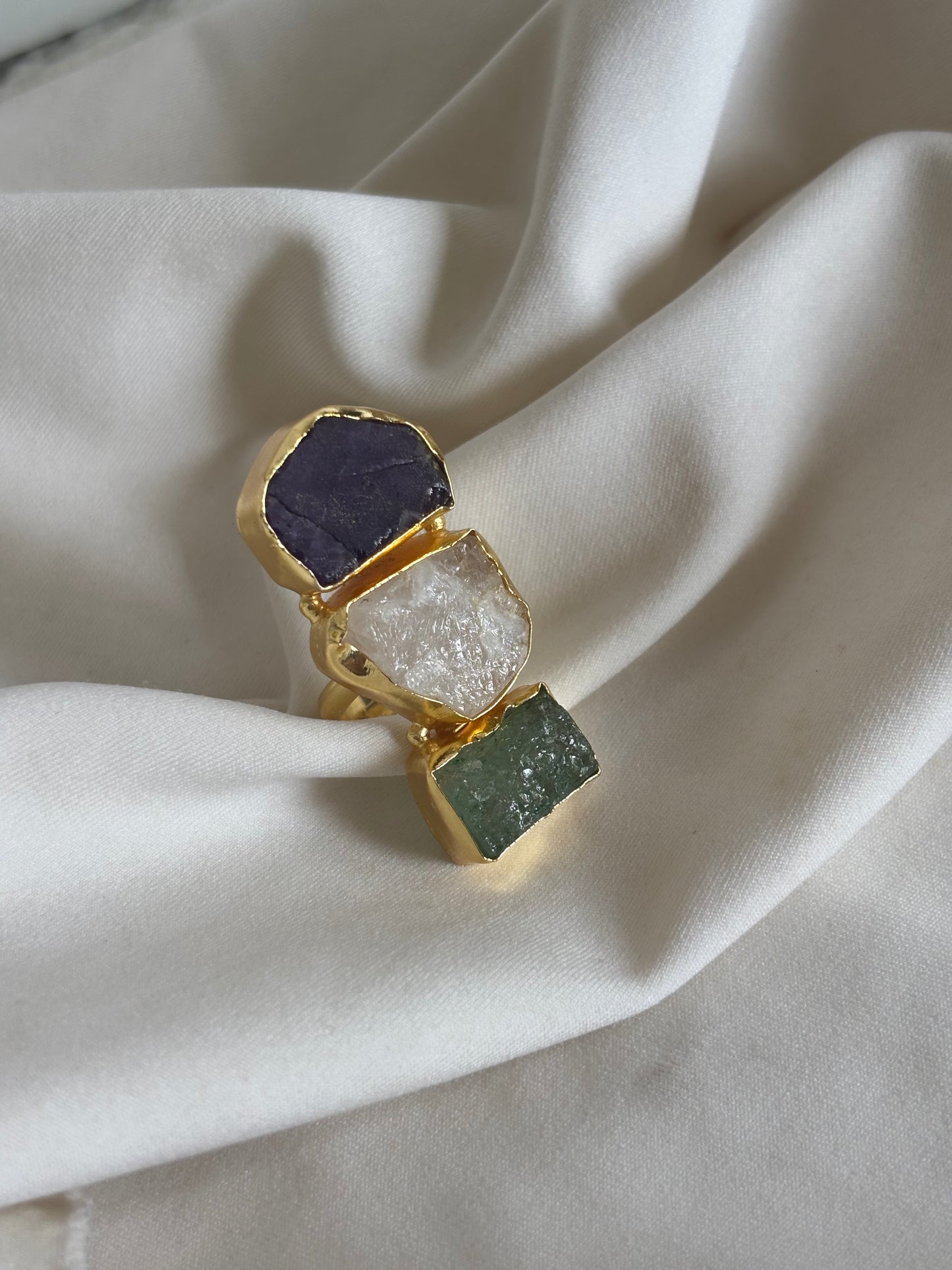 Trinity Natural Stone Adjustable Ring- Brass