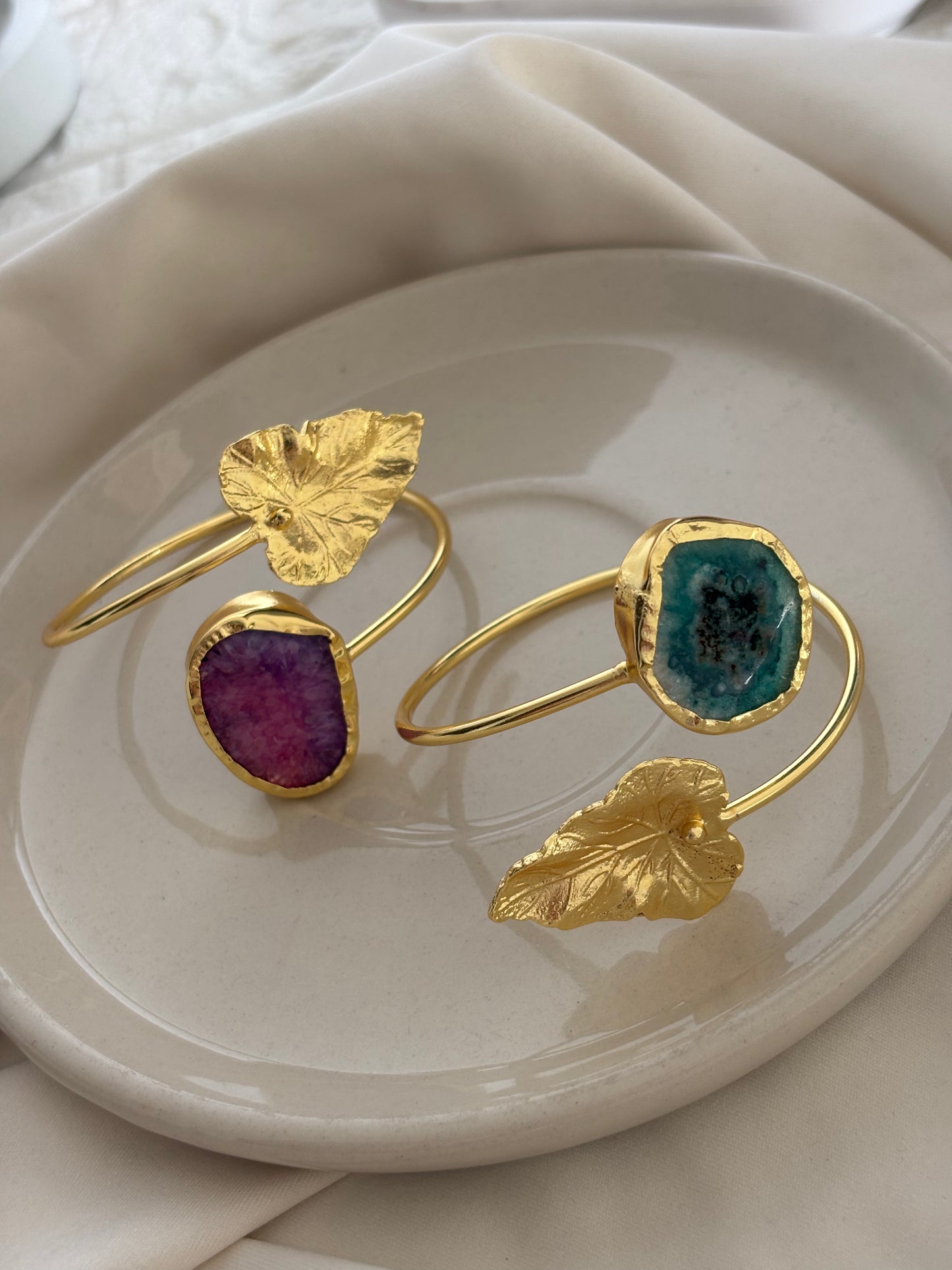 Textured Leaf Adjustable Cuff- Brass