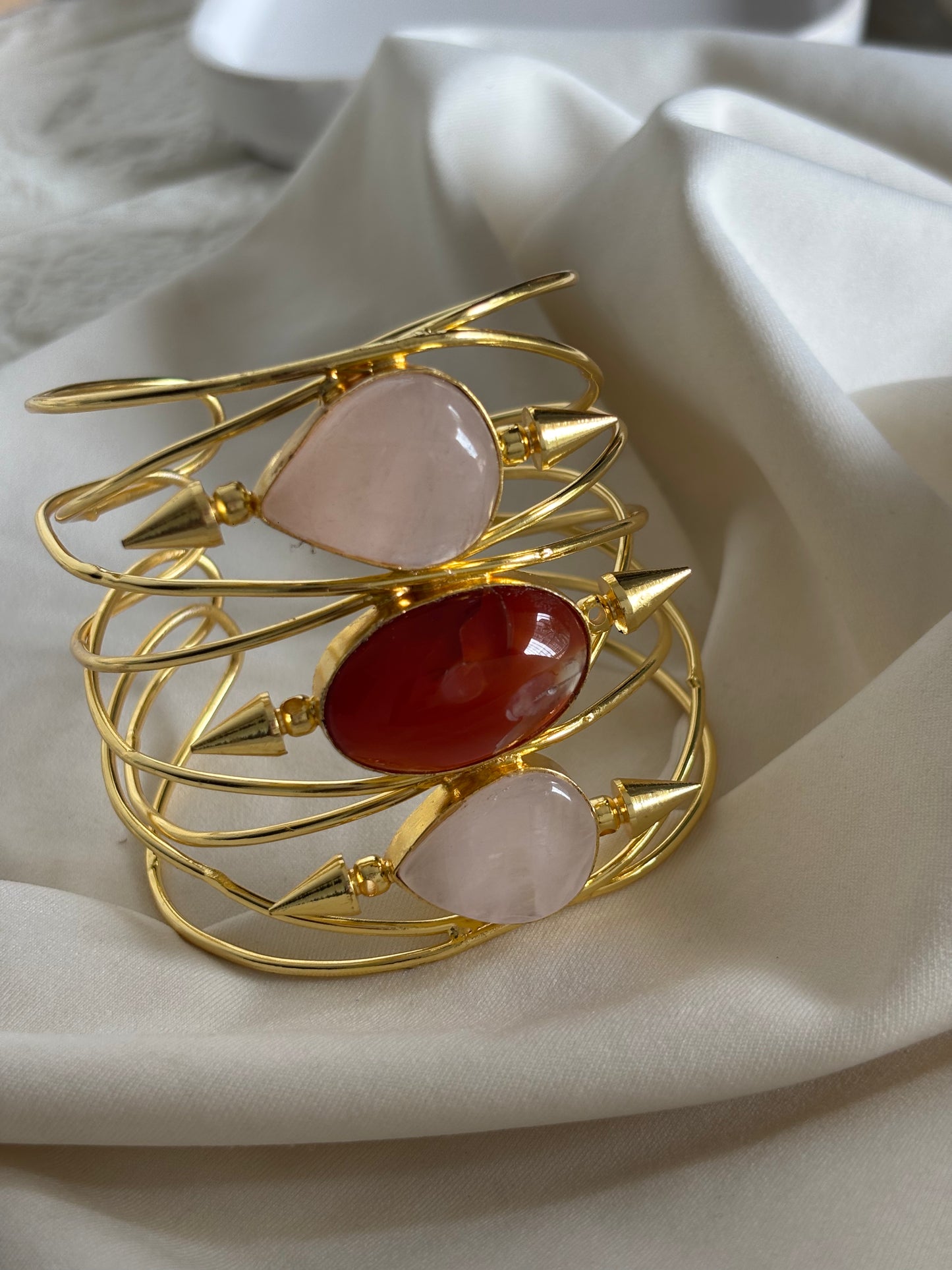 Caroline Natural Stone Adjustable Cuff- Brass