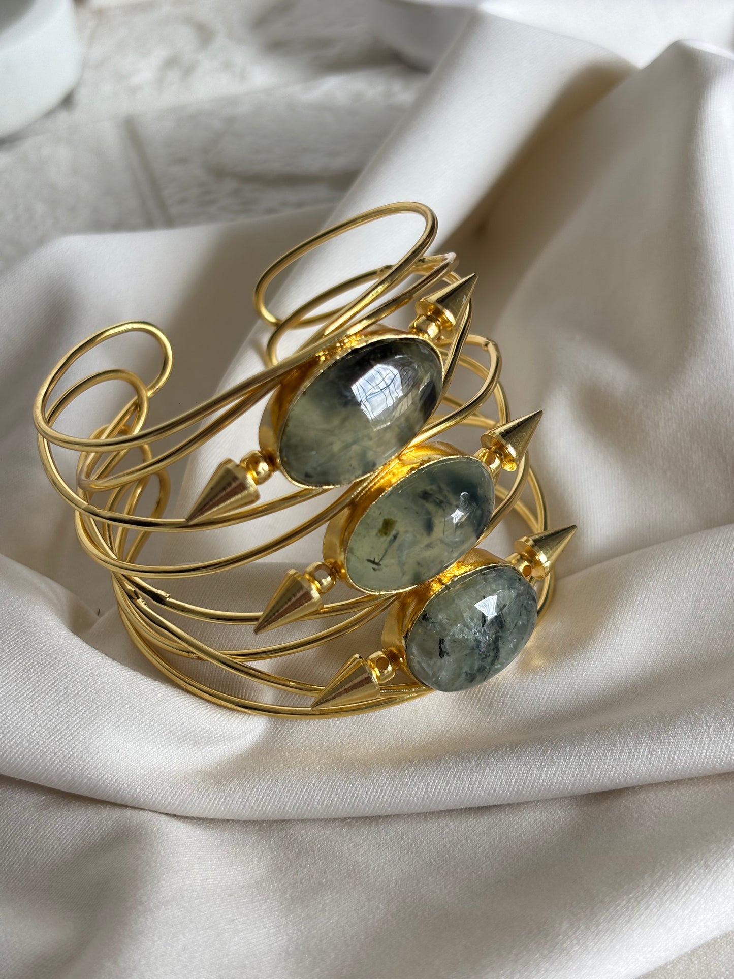 Caroline Natural Stone Adjustable Cuff- Brass