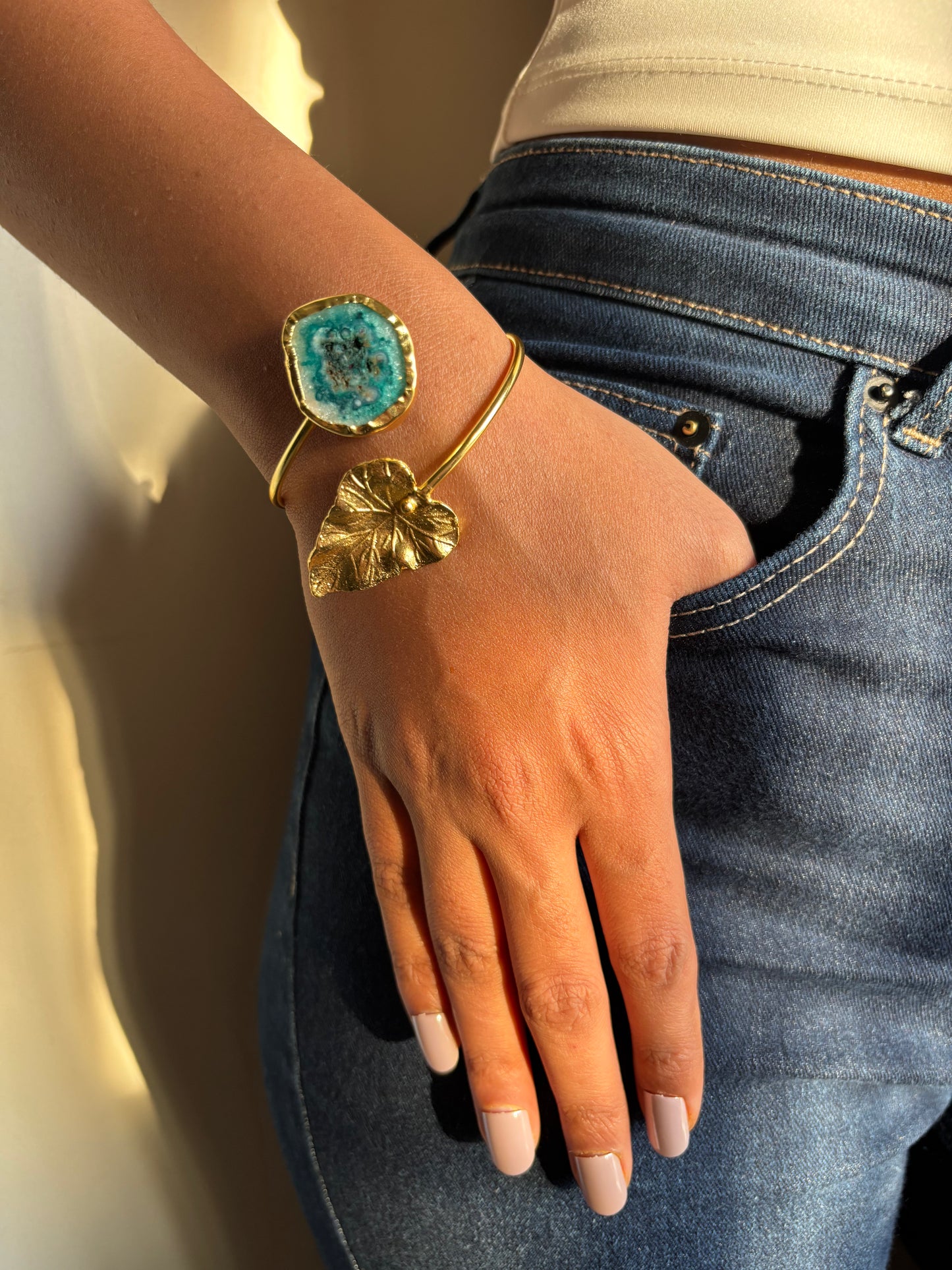 Textured Leaf Adjustable Cuff- Brass