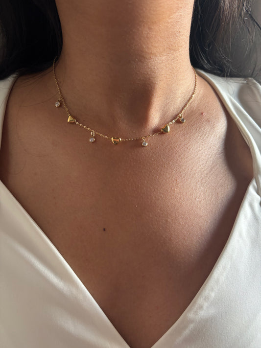 Studded Heart Charm Necklace