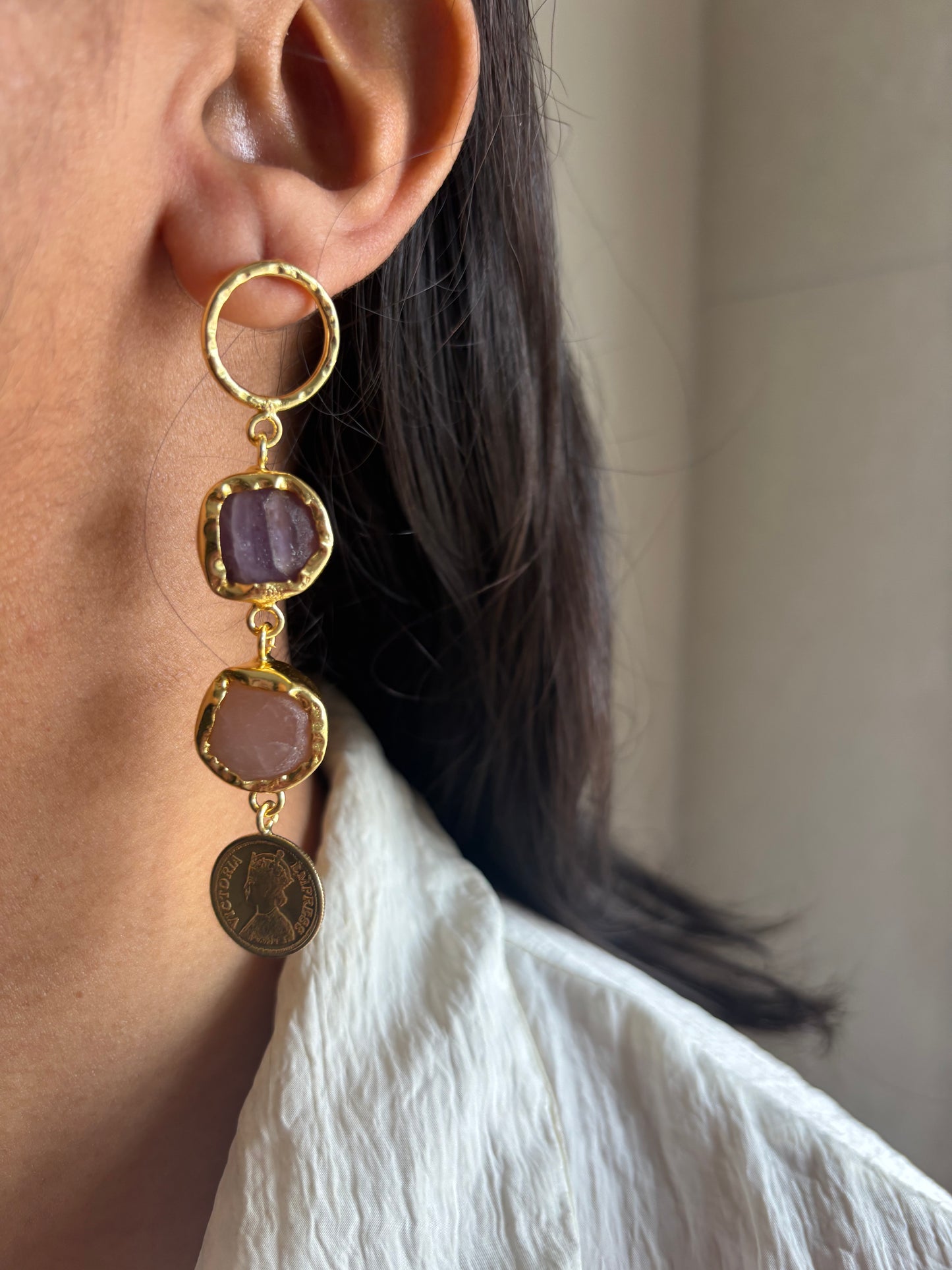Victoria Natural Stone Dangler- Brass