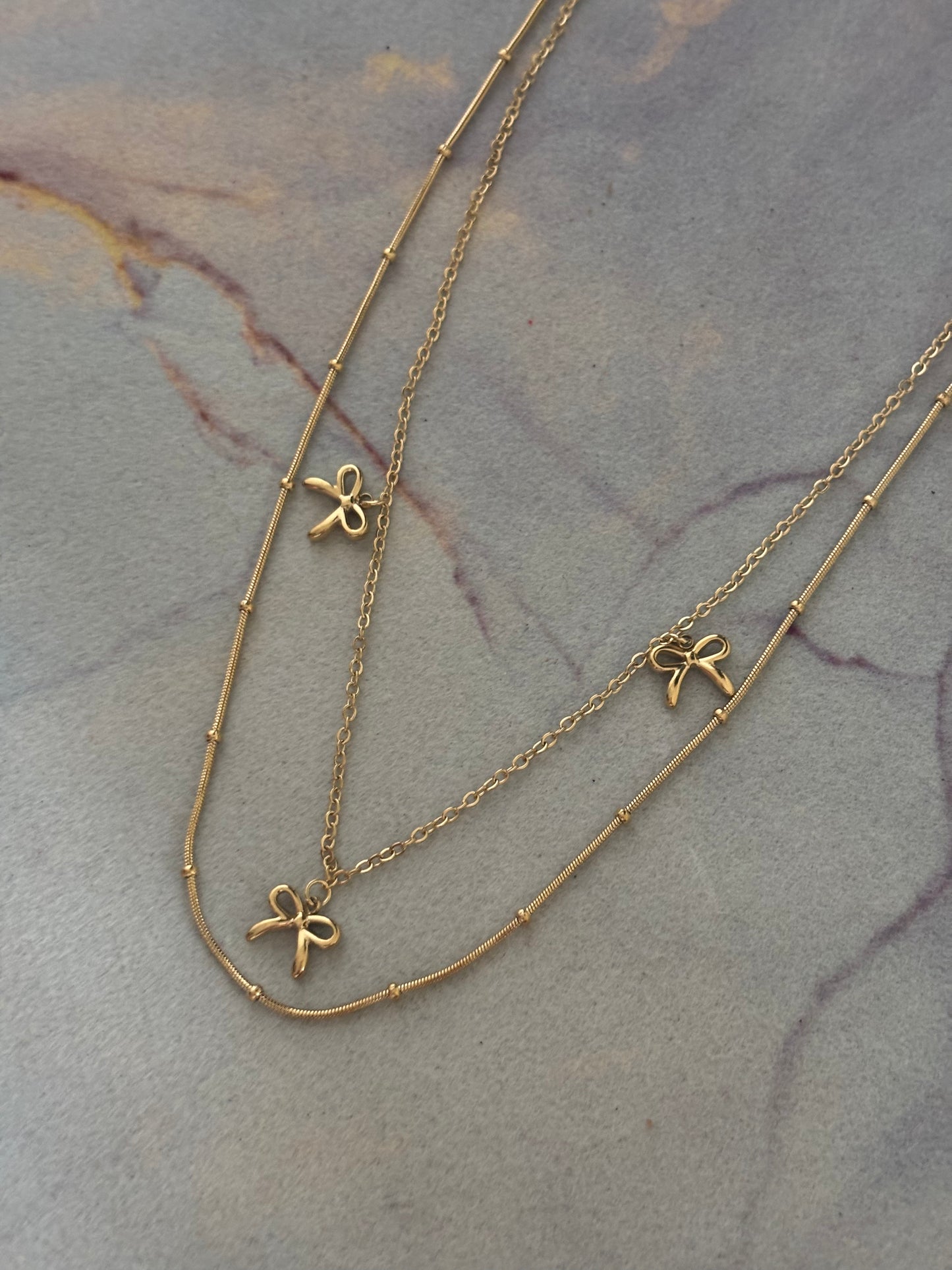 Bow-story layered Necklace