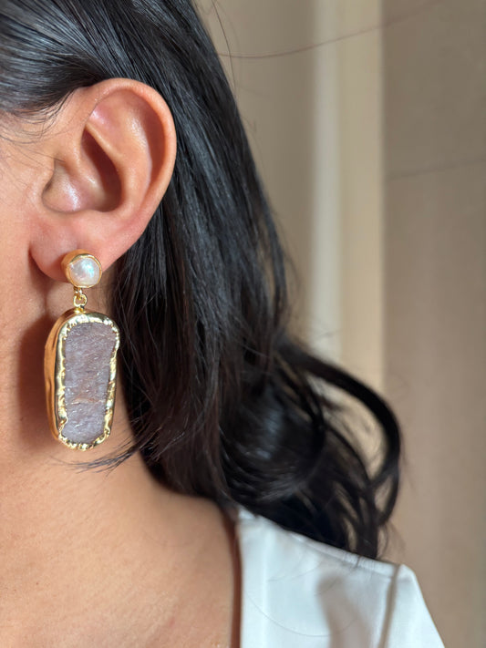 Brown Pearl Natural Stone Studs- Brass