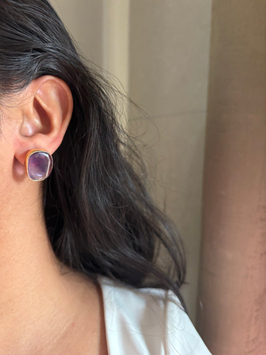 Pebble Natural Stone Studs Brass