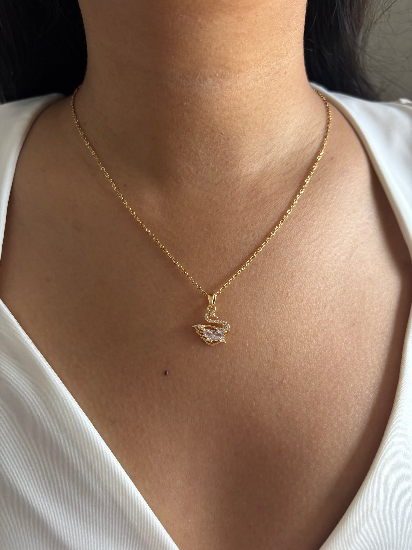 Studded Swan Necklace