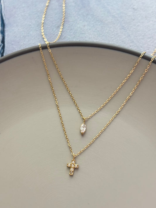 Dainty Layered Cross Necklace