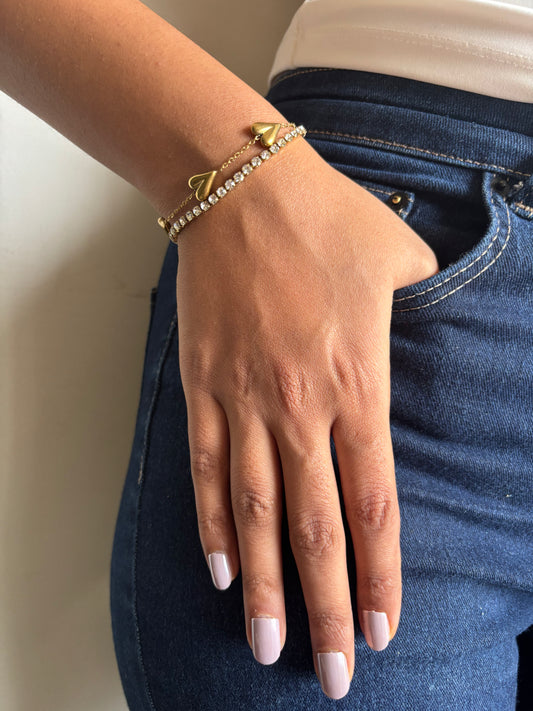 Sweep Heart Tennis Layered Bracelet