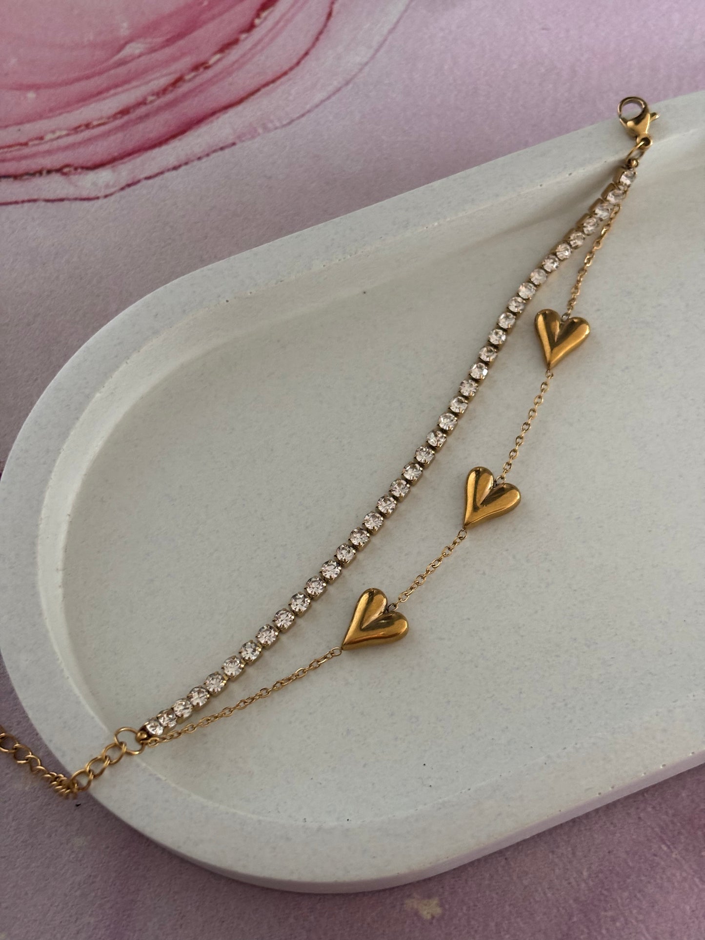 Sweep Heart Tennis Layered Bracelet