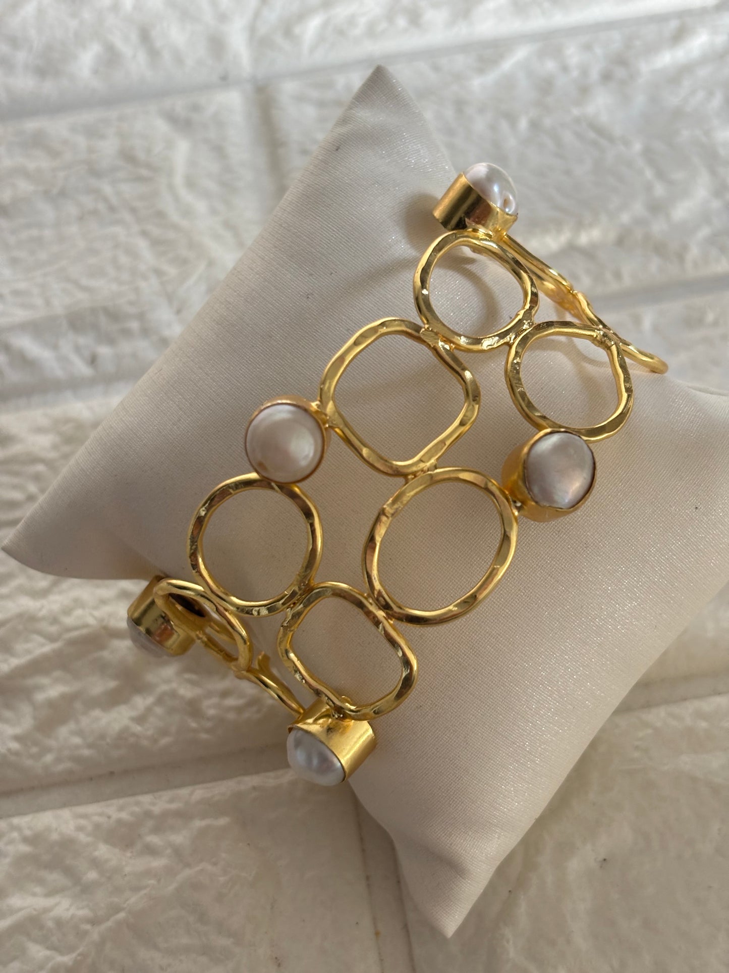 Maze Pearl Adjustable Cuff- Brass