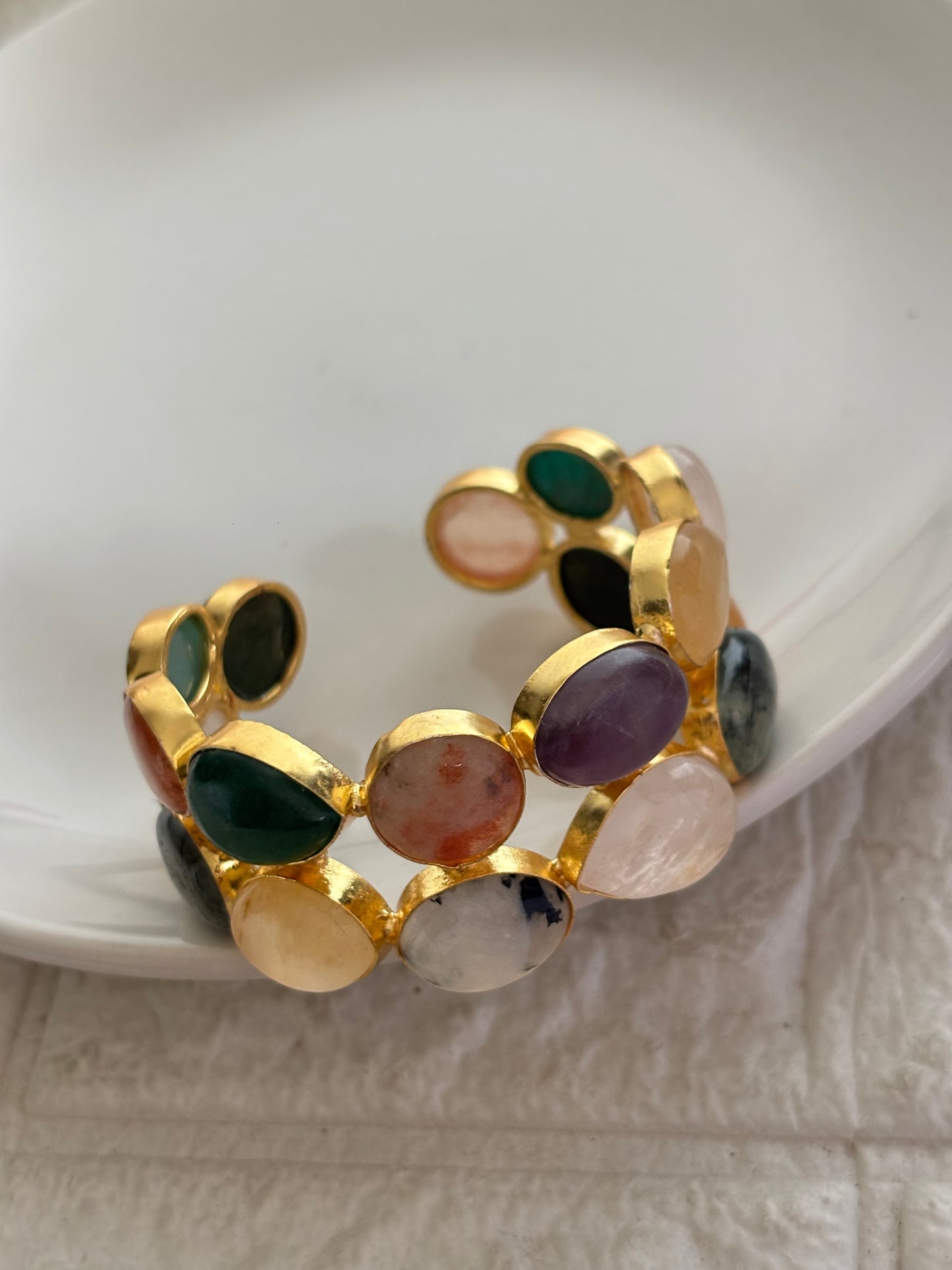 Trail Multi Color Chunky Natural Stone Cuff Brass