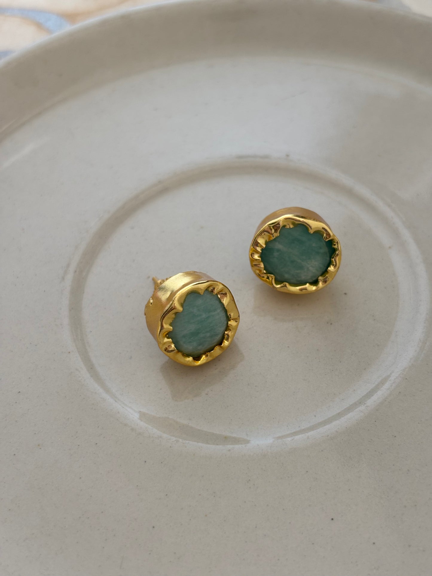 Natural Stone Studs- Brass