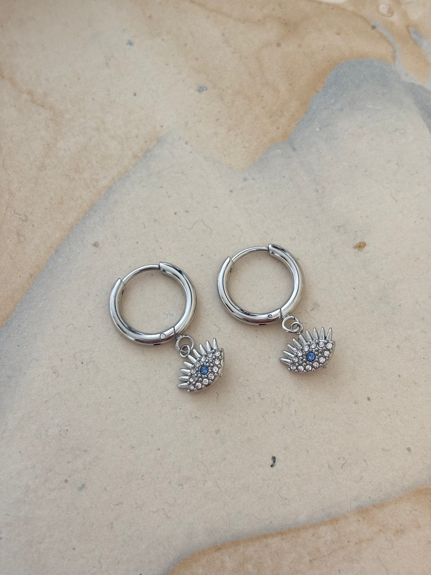 Silver Studded Evil-Eye Huggies