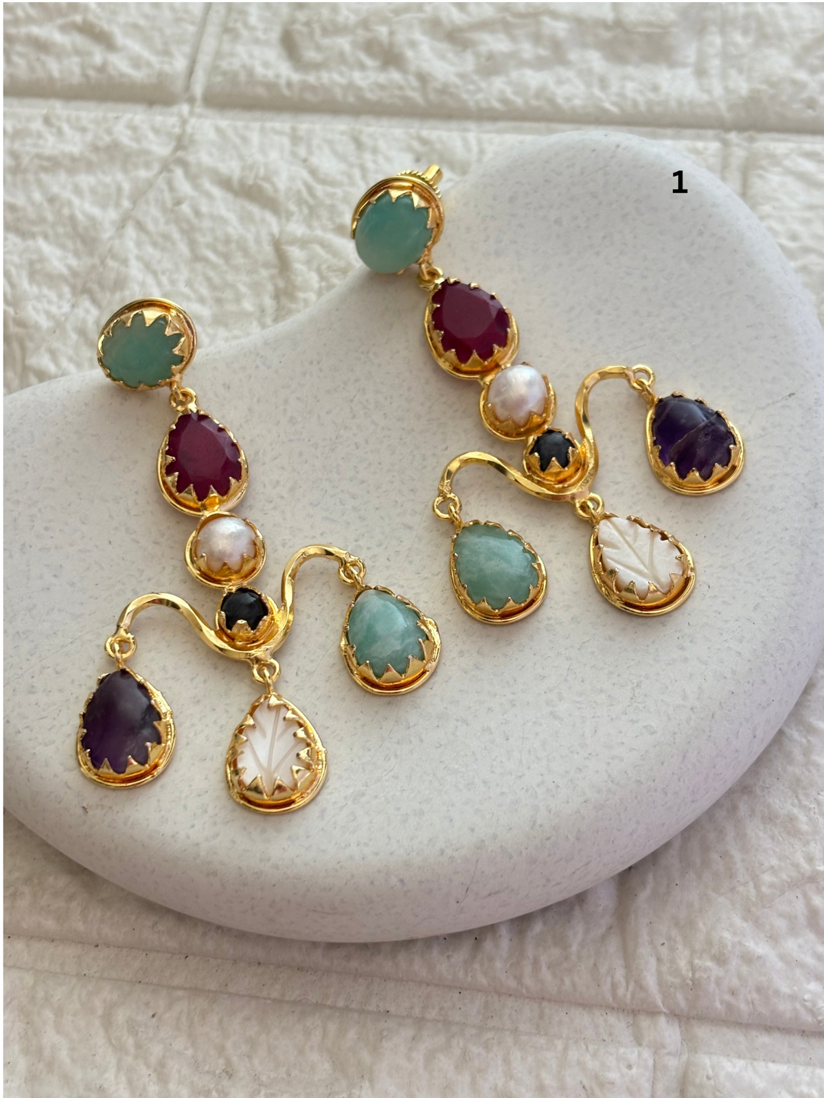 Ruby Chandelier Natural Stone Earring-Brass