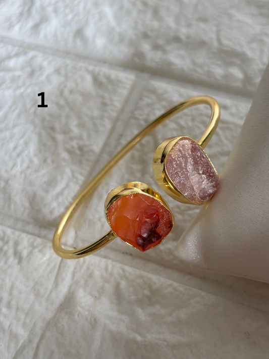 Duo Natural Stone Adjustable Cuff- Brass