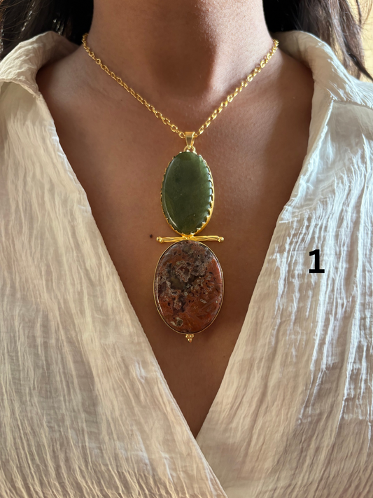 Thea Natural Stone Necklace - Brass