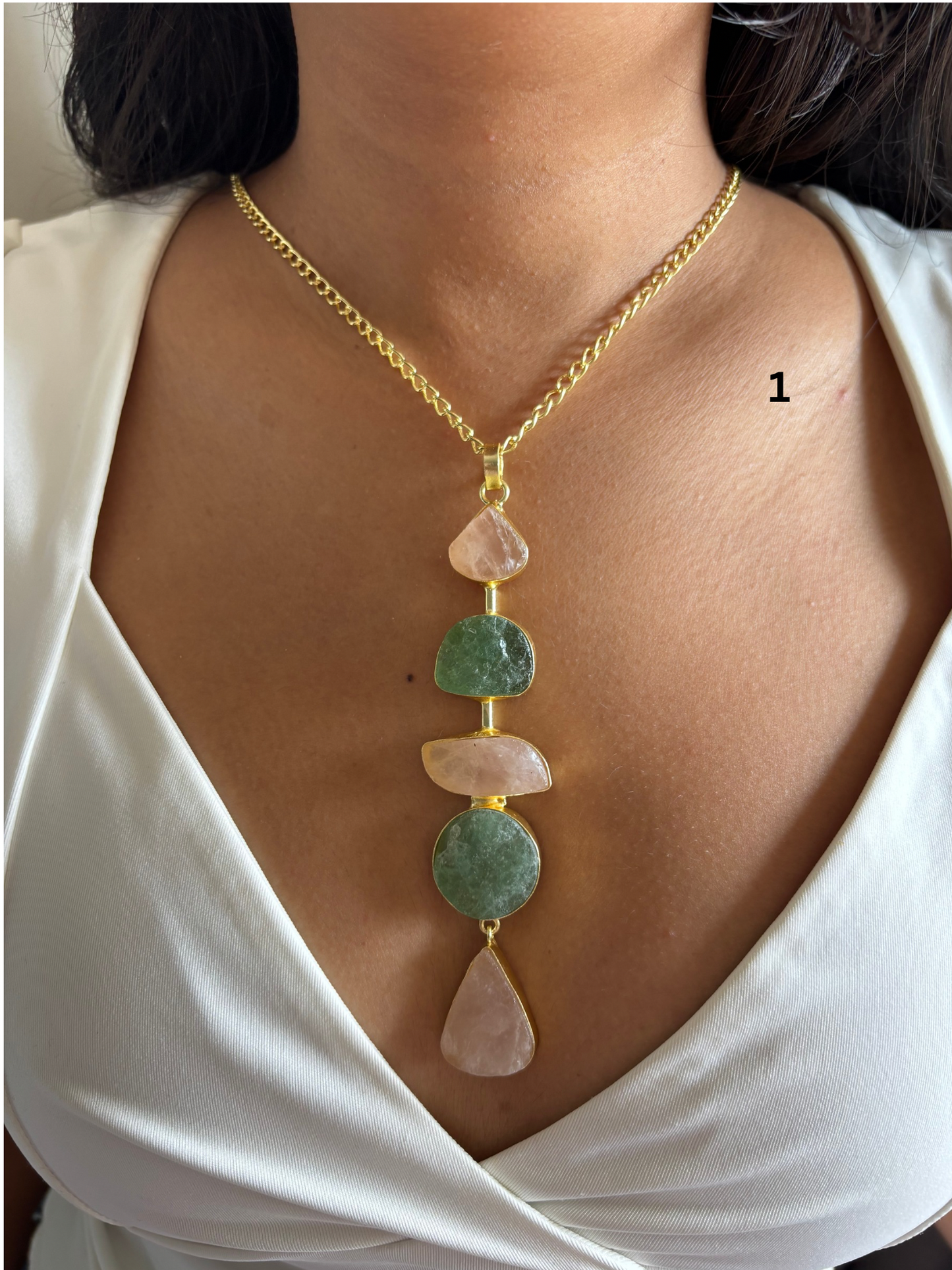 Victorian Rose Natural Stone Necklace-Brass