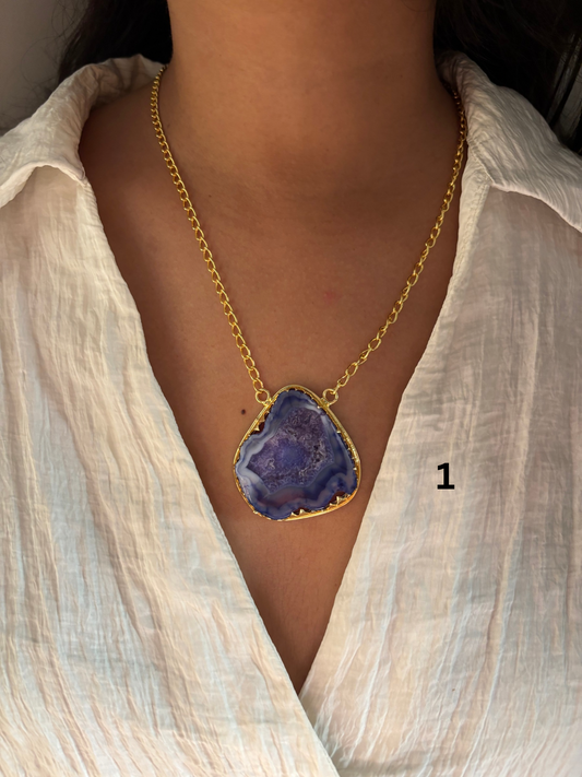 Agate Pendant Necklace- Brass