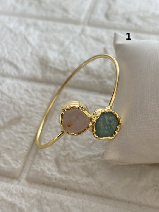 Duo Natural Stone Adjustable Cuff- Brass