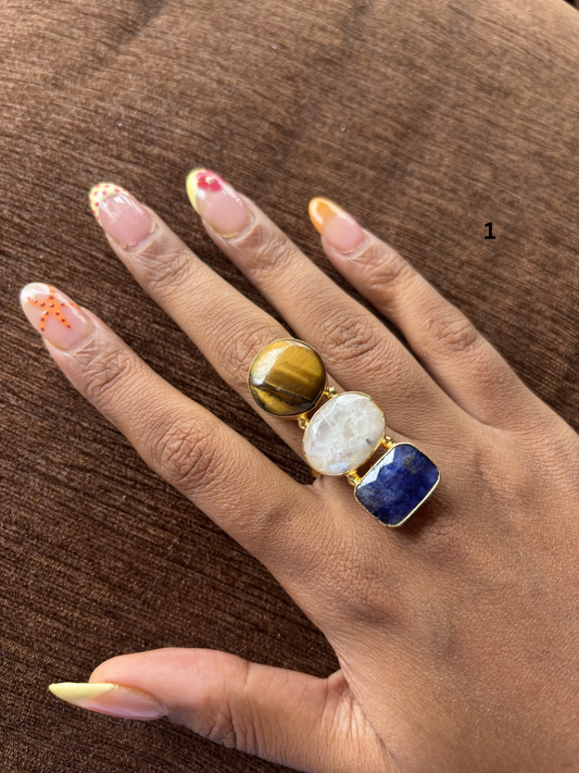 Popsicle Natural Stone Adjustable Ring Brass
