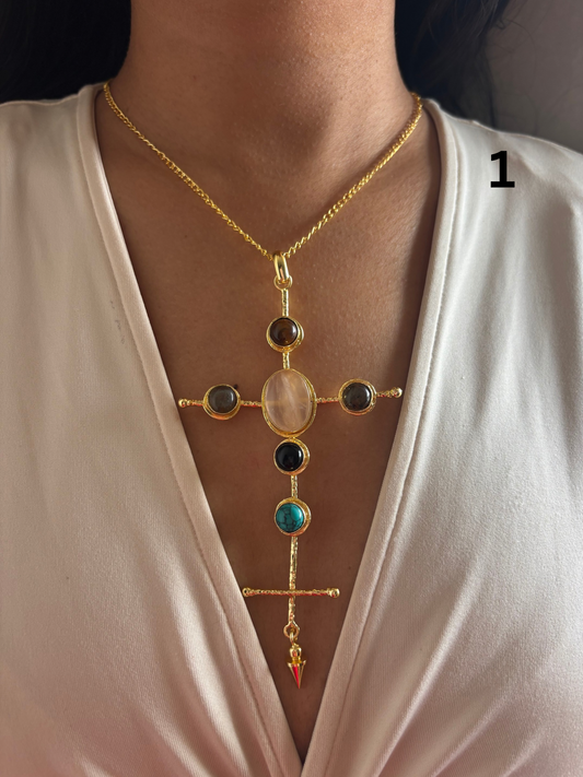 Catherine Natural stone Necklace-Brass