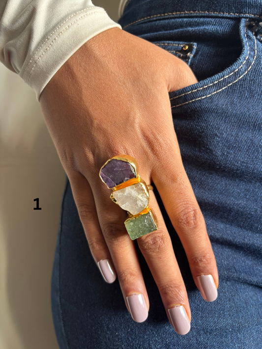 Trinity Natural Stone Adjustable Ring- Brass