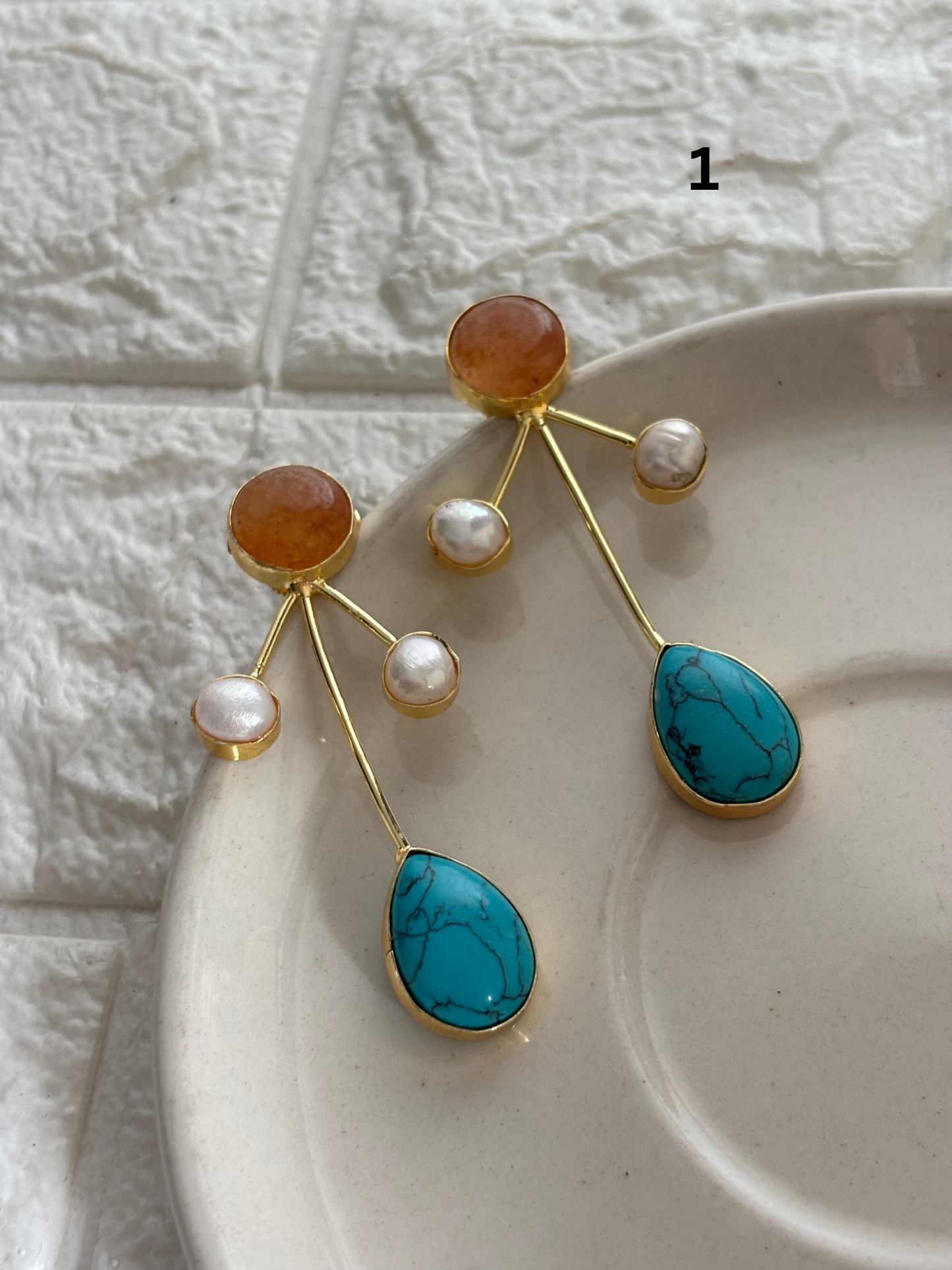 Hailey Natural stone Earring- Brass