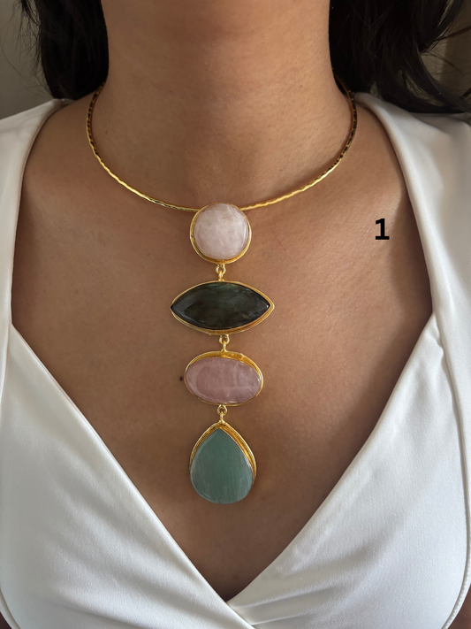 Isabelle Natural Stone Hasli Choker- Brass