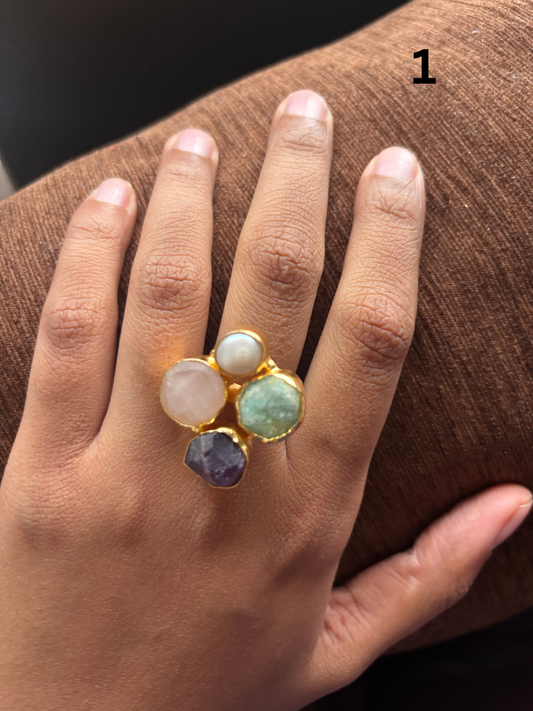 Four Color Natural stone Adjustable Ring Brass