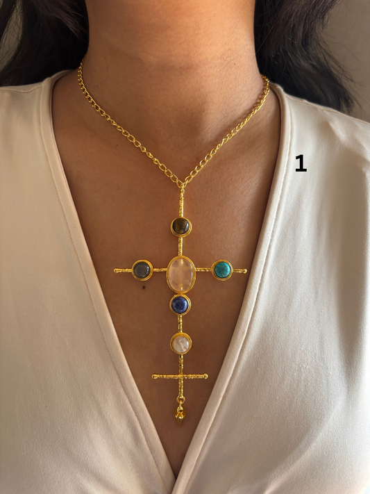 Catherine Natural stone Necklace-Brass