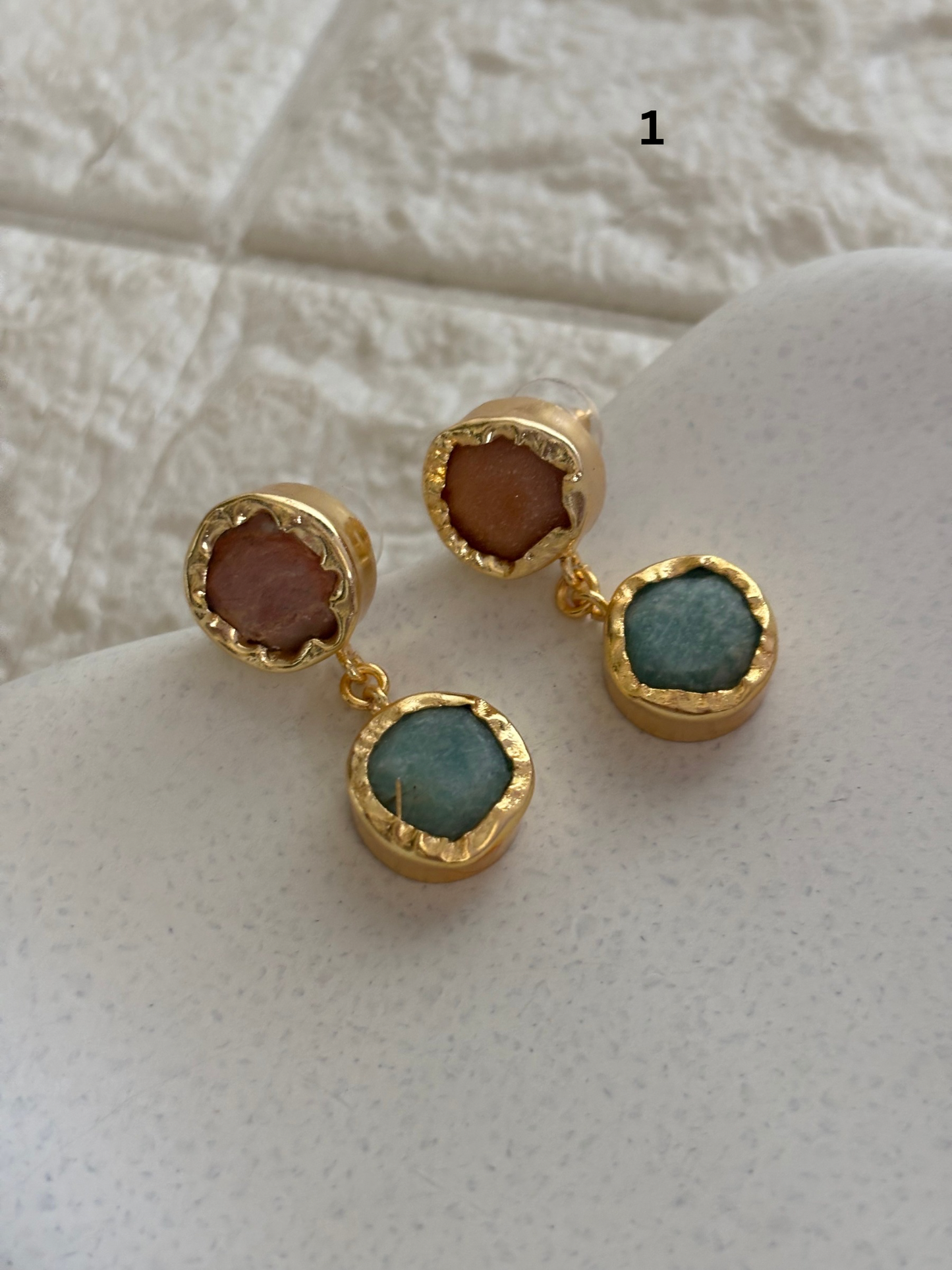 Dual Natural Stone Earring-Brass