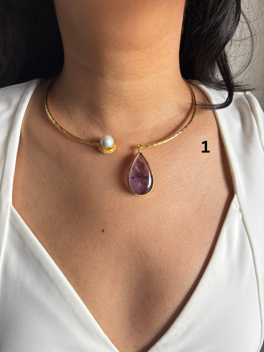 Amethyst Choker Hasli- Brass