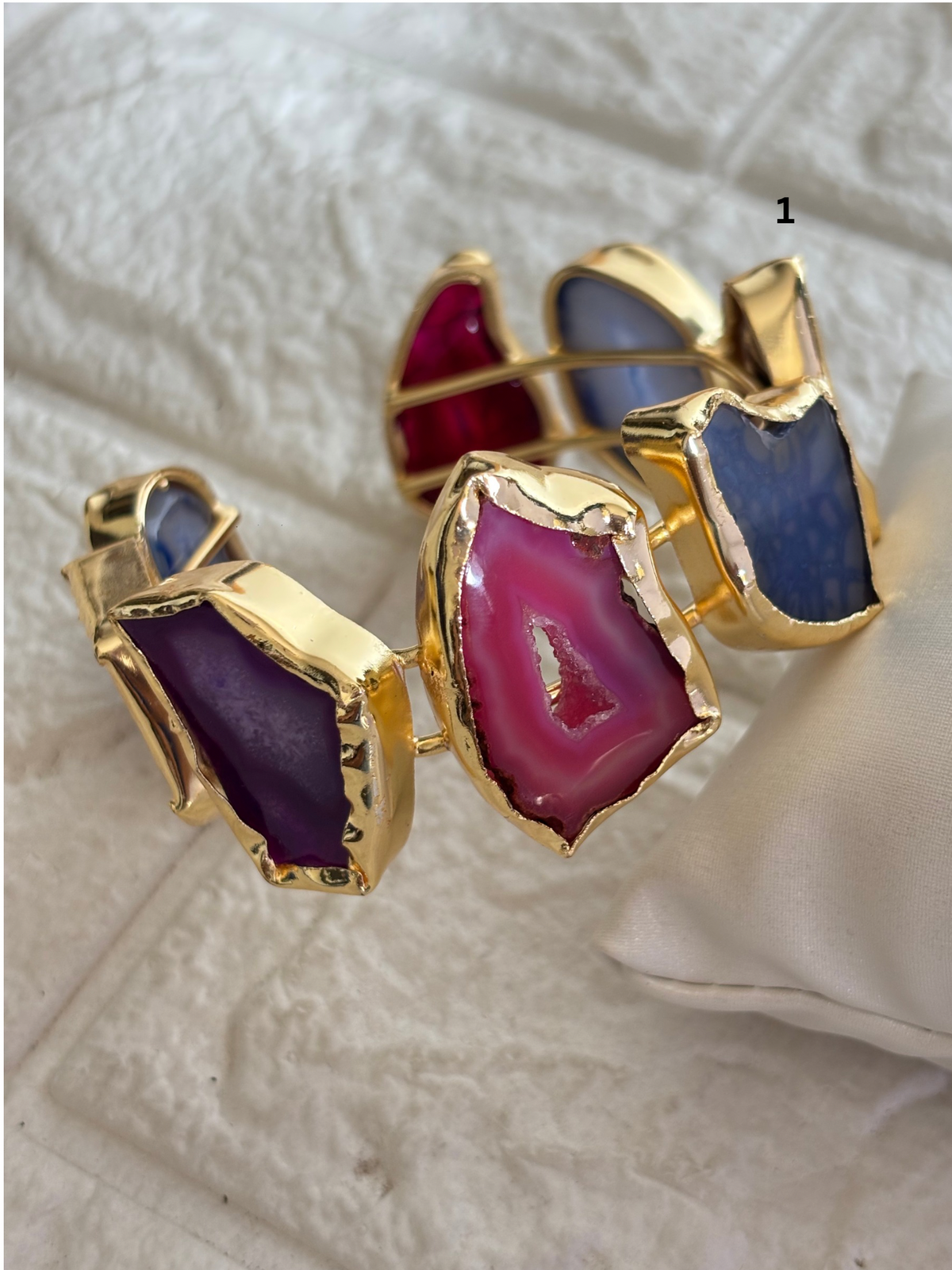 Multi-color Agate Adjustable Cuff Brass