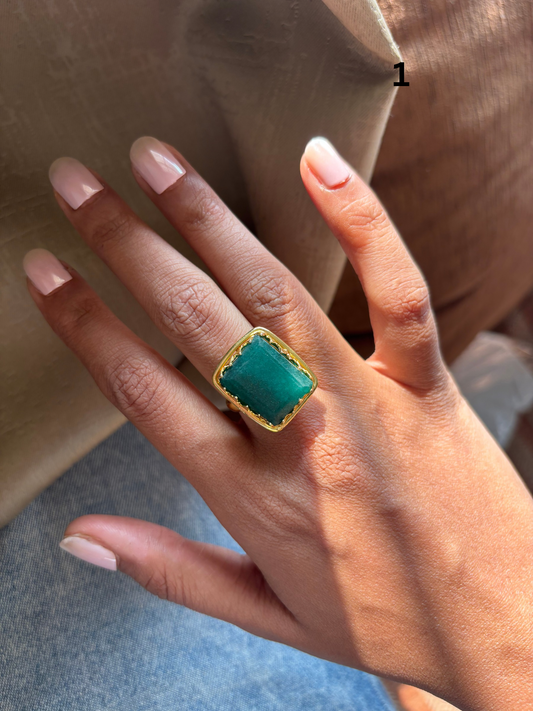 Fusion Natural Stone Adjustable Ring-Brass